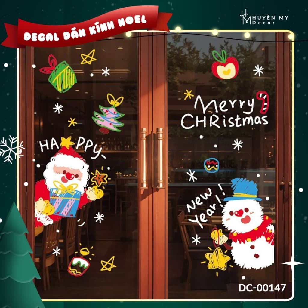 Decal Dán Tường Noel Ngộ Nghĩnh, Trang Trí Nhà Cửa, Cửa Kính, Quán Cafe, Cửa Hàng – ảnh 1