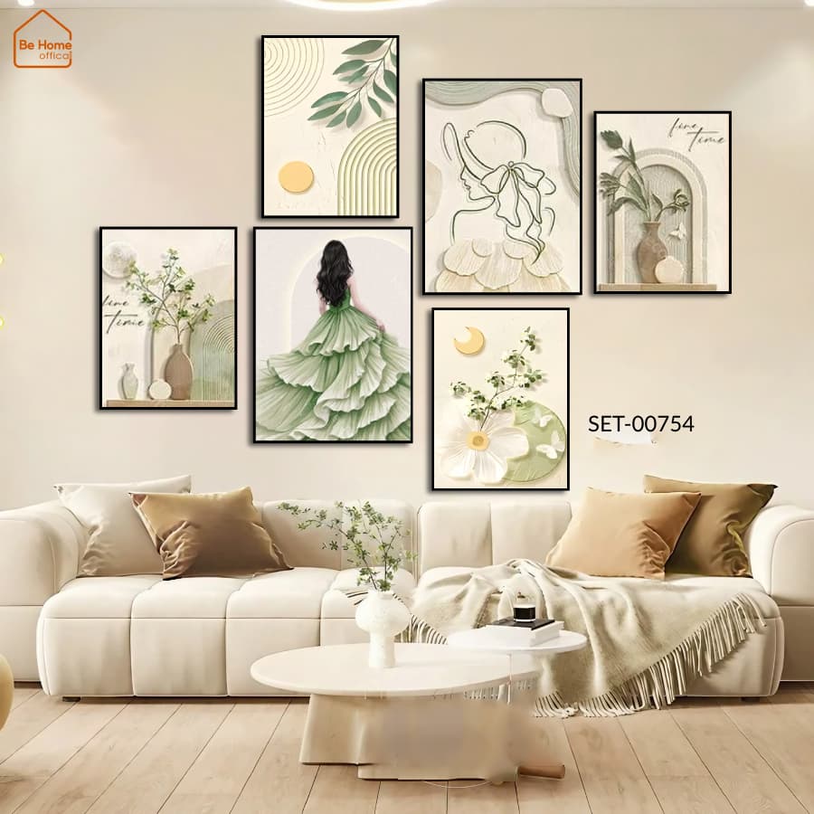 Set 6 Tranh Dán Tường Cô Gái Nghệ Thuật Đa Dạng Mẫu Decor Phòng Khách, Ngủ