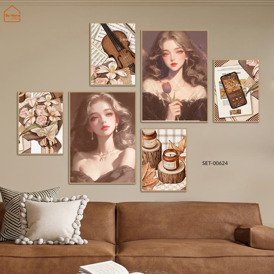 Set 6 Tranh Dán Tường Cô Gái Nghệ Thuật Đa Dạng Mẫu Decor Phòng Khách, Ngủ – ảnh 2