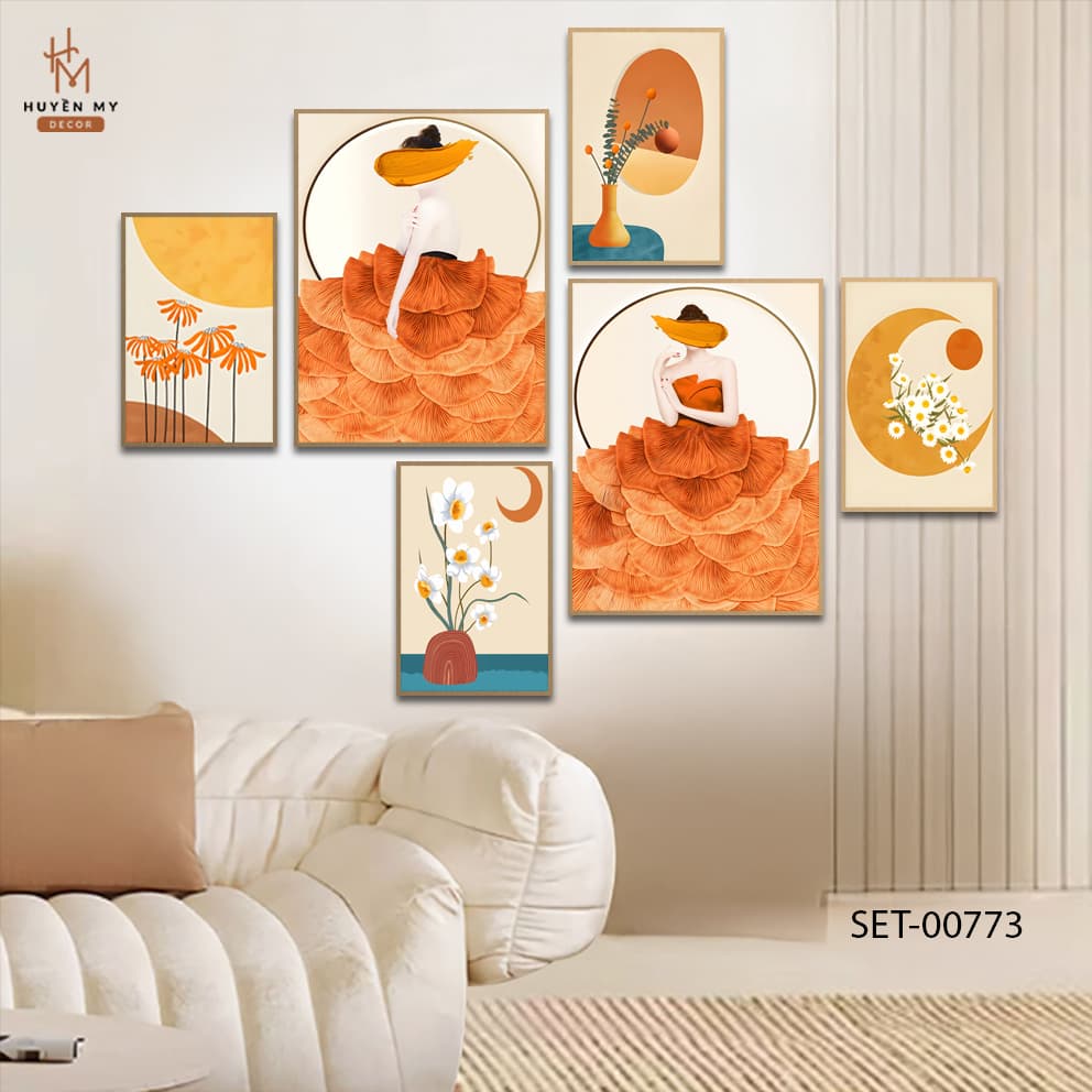 Set 6 Tranh Dán Tường Cô Gái Nghệ Thuật Trendy Decor Phòng Khách, Phòng Ngủ, Spa – ảnh 2