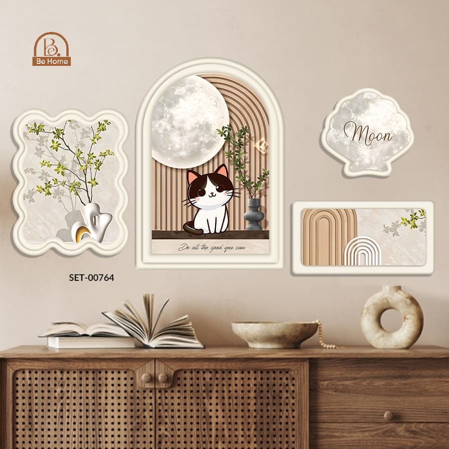 Set 4 Tranh Dán Tường Đa Dạng Mẫu Nghệ Thuật Decor Phòng Ngủ, Khách, Spa