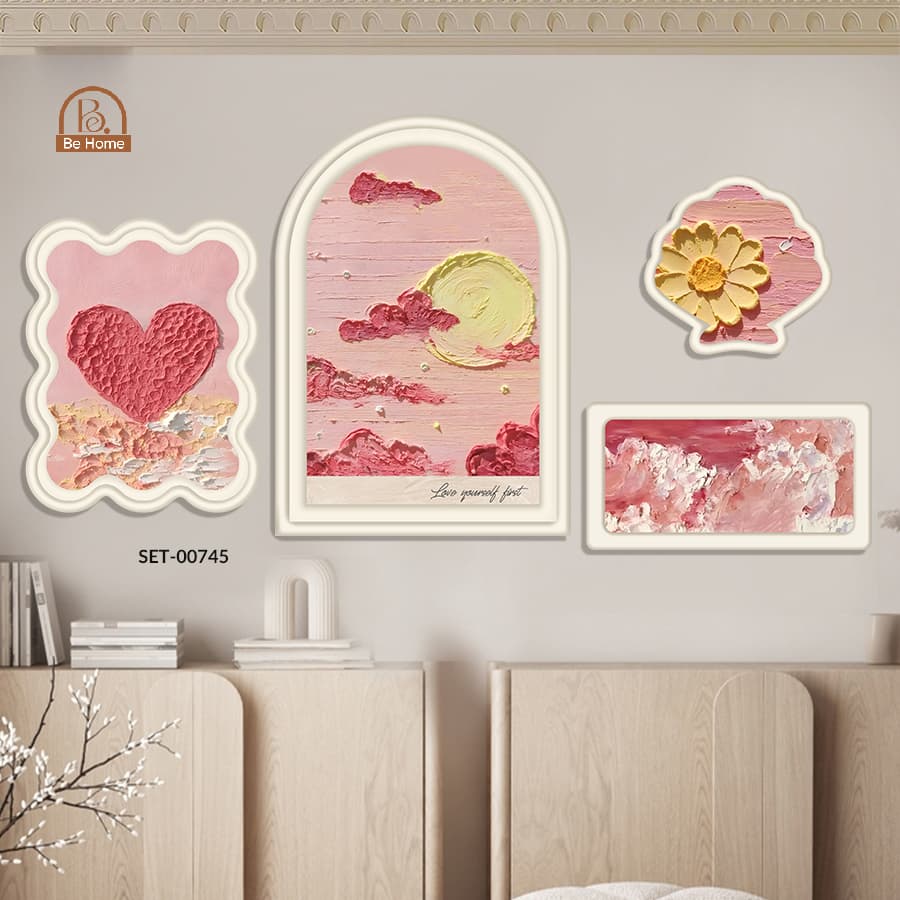 Set 4 Tranh Dán Tường Đa Dạng Mẫu Nghệ Thuật Decor Phòng Ngủ, Khách, Spa