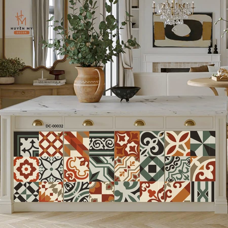 Decal Dán Bếp Chống Nước Gạch Bông Cổ Điển, Dán Tường, Cửa Kính, Phòng Tắm – ảnh 2