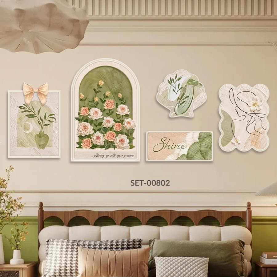 Set 5 Tranh Dán Tường Họa Tiết Phù Điêu Nơ Mới Decor Phòng Khách, Phòng Ngủ, Nail