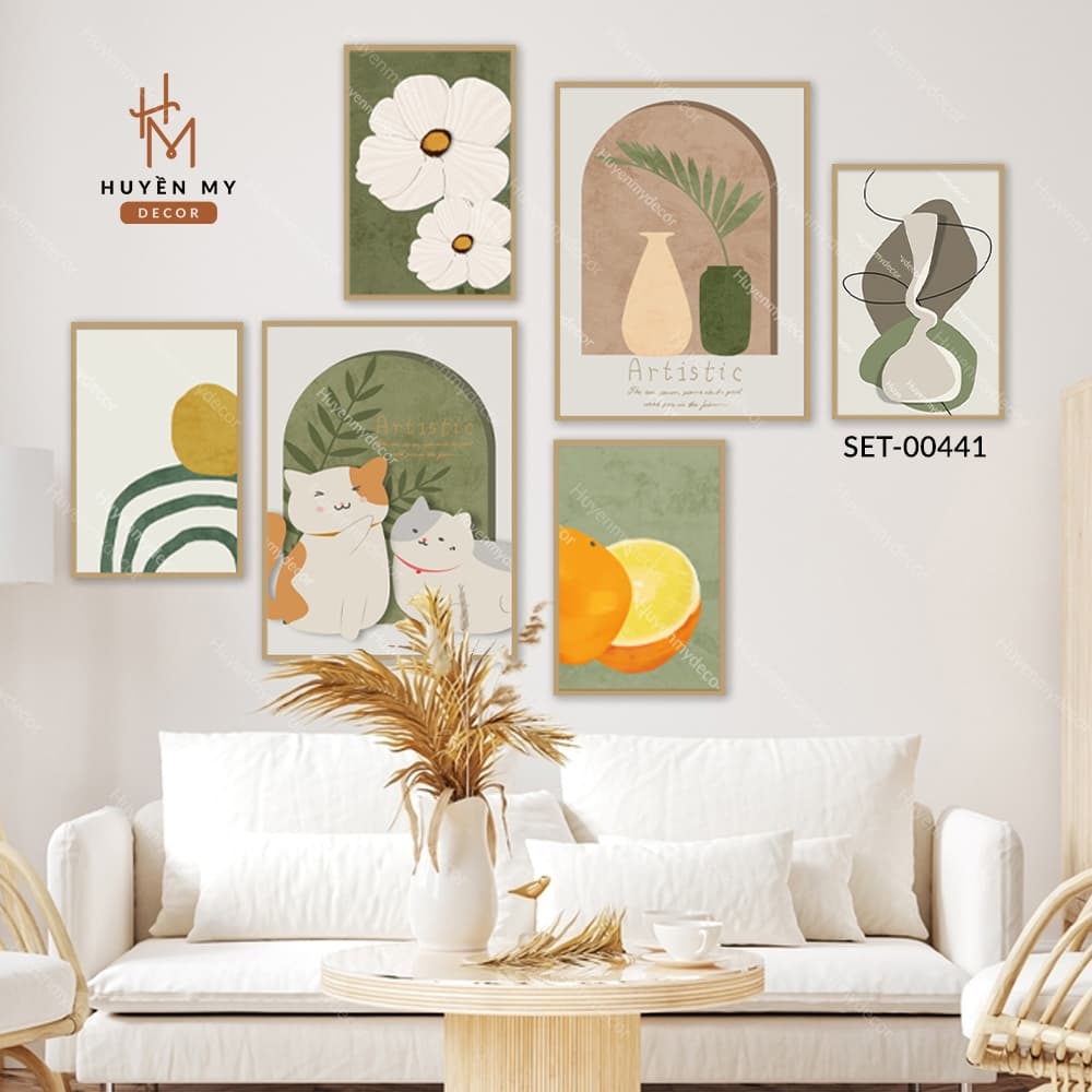 Set 6 Tranh Dán Tường Nhiều Mẫu Trang Trí Phòng Khách
