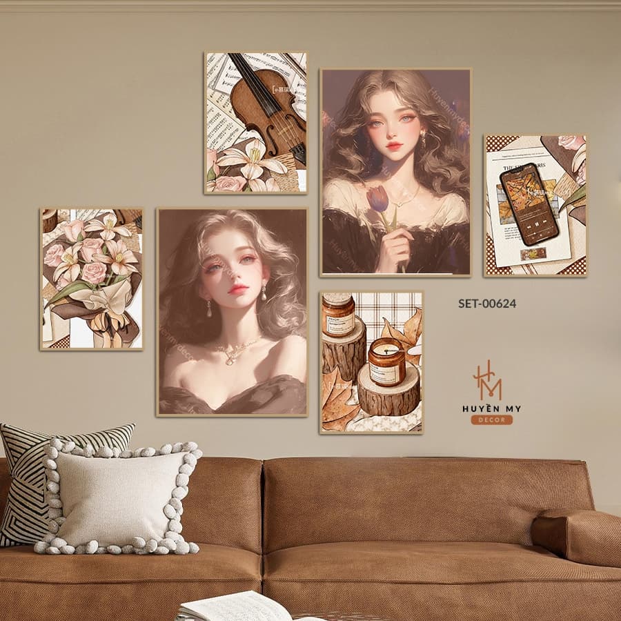 Set 6 Tranh Dán Tường Nhiều Mẫu Hiện Đại, Dễ Thương Decor Phòng Khách, Ngủ – ảnh 2