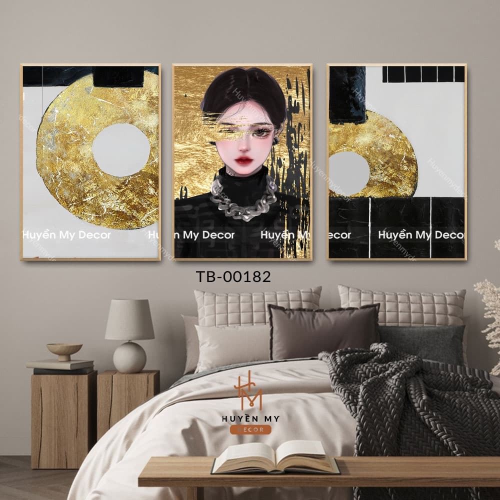 Bộ 3 Tranh Canvas Khung Gỗ Cô Gái Hiện Đại, Trang Trí Phòng Khách, Ngủ – ảnh 2