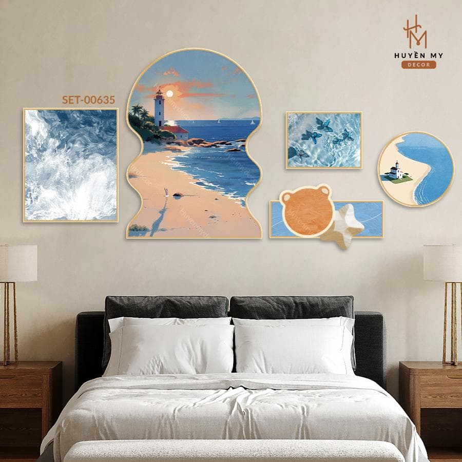 Set 5 Tranh Dán Tường Nghệ Thuật Trang Trí Phòng Khách, Ngủ, Spa, Nails