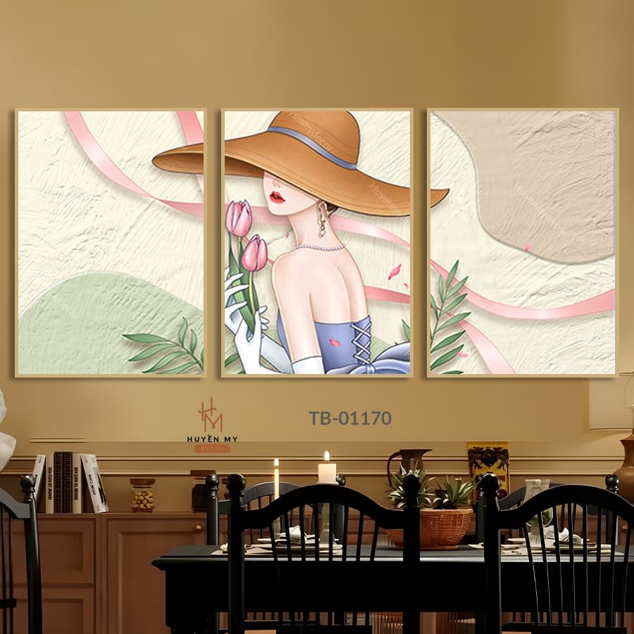 Bộ 3 Tranh Canvas Cô Gái Nghệ Thuật Hiện Đại Trang Trí Phòng Khách, Ngủ, Spa