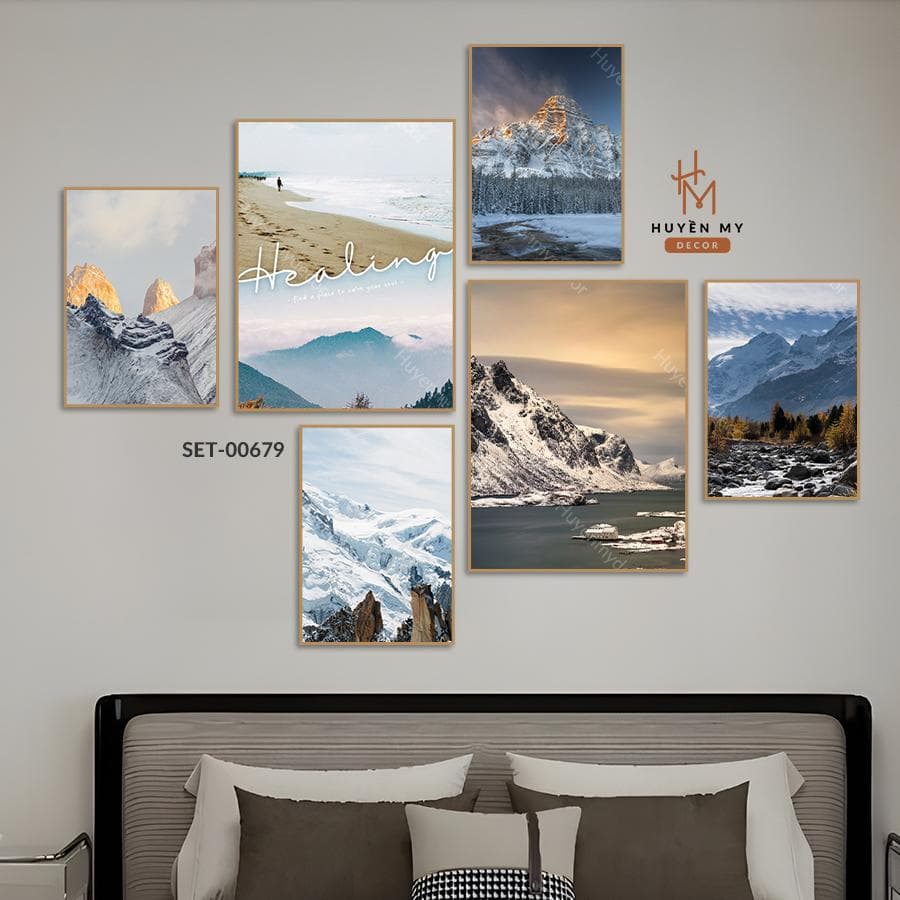 Set 6 Tranh Dán Tường Phong Cảnh Đa Dạng Hiện Đại Trang Trí Phòng Khách, Học Tập
