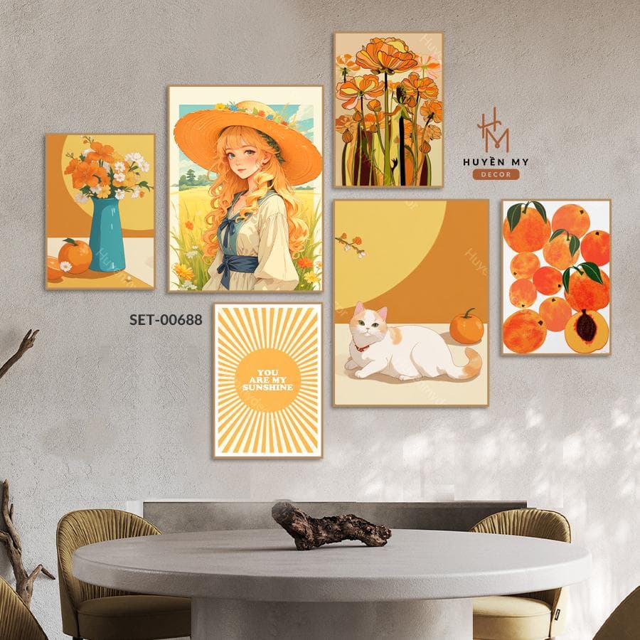 Set 6 Tranh Dán Tường Dễ Thương, Trendy, Decor Phòng Khách, Ngủ – ảnh 2