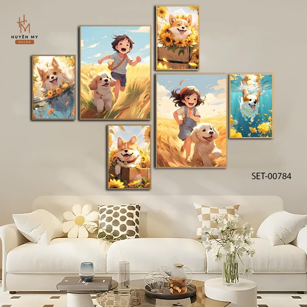 Set 6 Tranh Dán Tường Mẫu Dễ Thương Trendy Trang Trí Phòng Khách, Ngủ, Spa