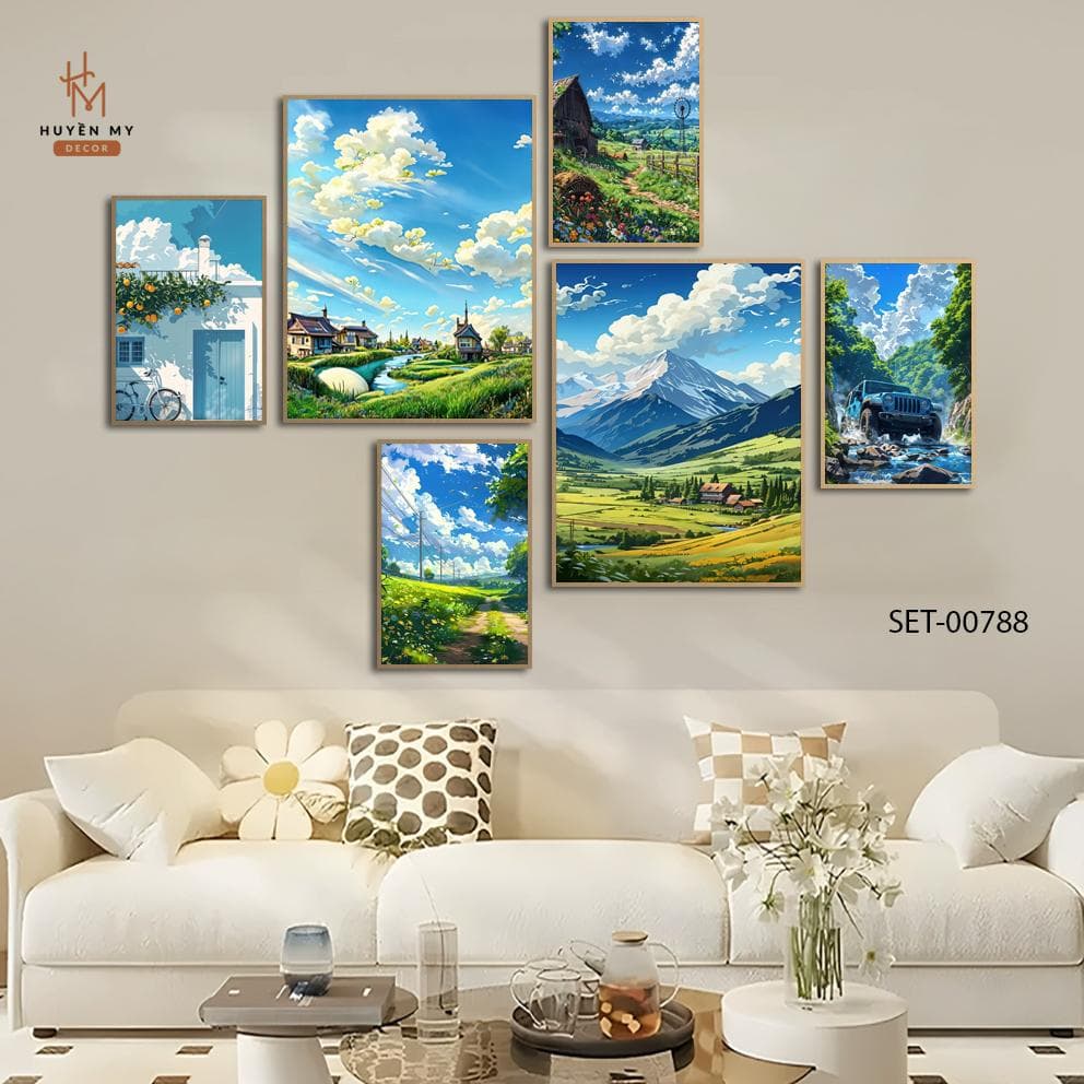 Set 6 Tranh Dán Tường Phong Cảnh Đa Dạng Hiện Đại Trang Trí Phòng Khách, Học Tập – ảnh 2