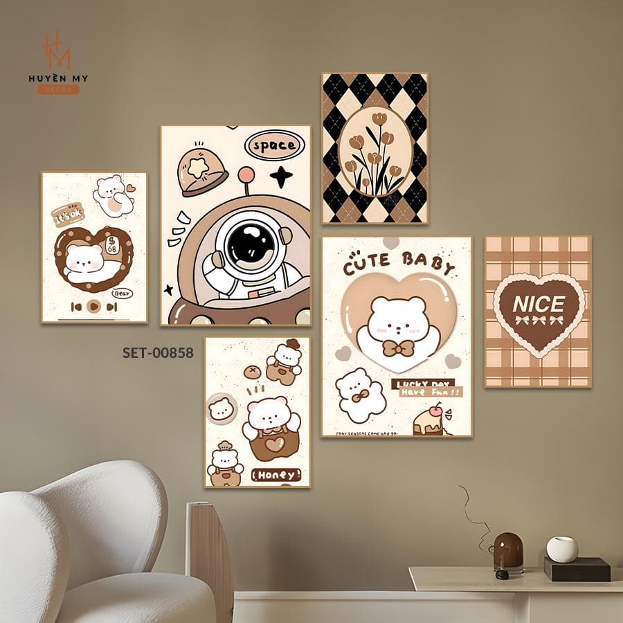 Set 6 Tranh Dán Tường Mẫu Dễ Thương Trendy Trang Trí Phòng Khách, Ngủ, Spa – ảnh 2