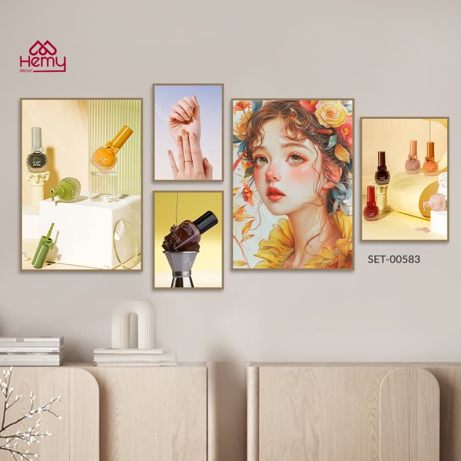 Set 5 Tranh Dán Tường Decor Tiệm Nail, Nối Mi, Giá Rẻ Kèm Băng Keo 2 Mặt – ảnh 2