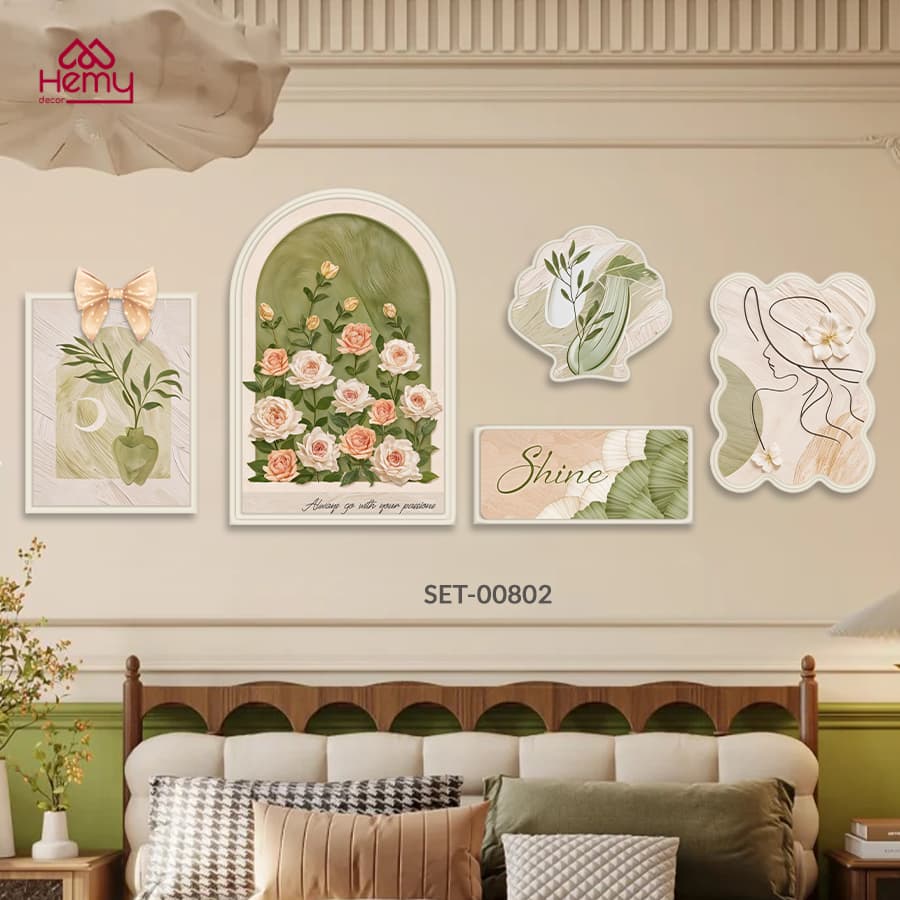 Set 5 Tranh Dán Tường Họa Tiết Nơ Phù Điêu Mới Decor Phòng Khách, Phòng Ngủ, Nail – ảnh 2