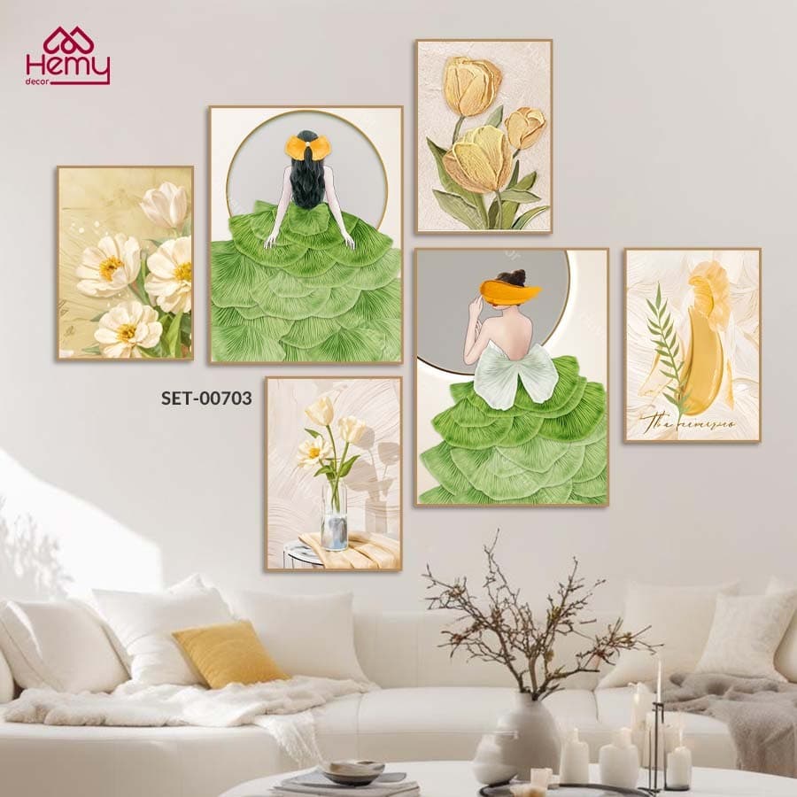 Set 6 Tranh Dán Tường Cô Gái Hiện Đại Decor Phòng Khách, Ngủ, Spa, Nails