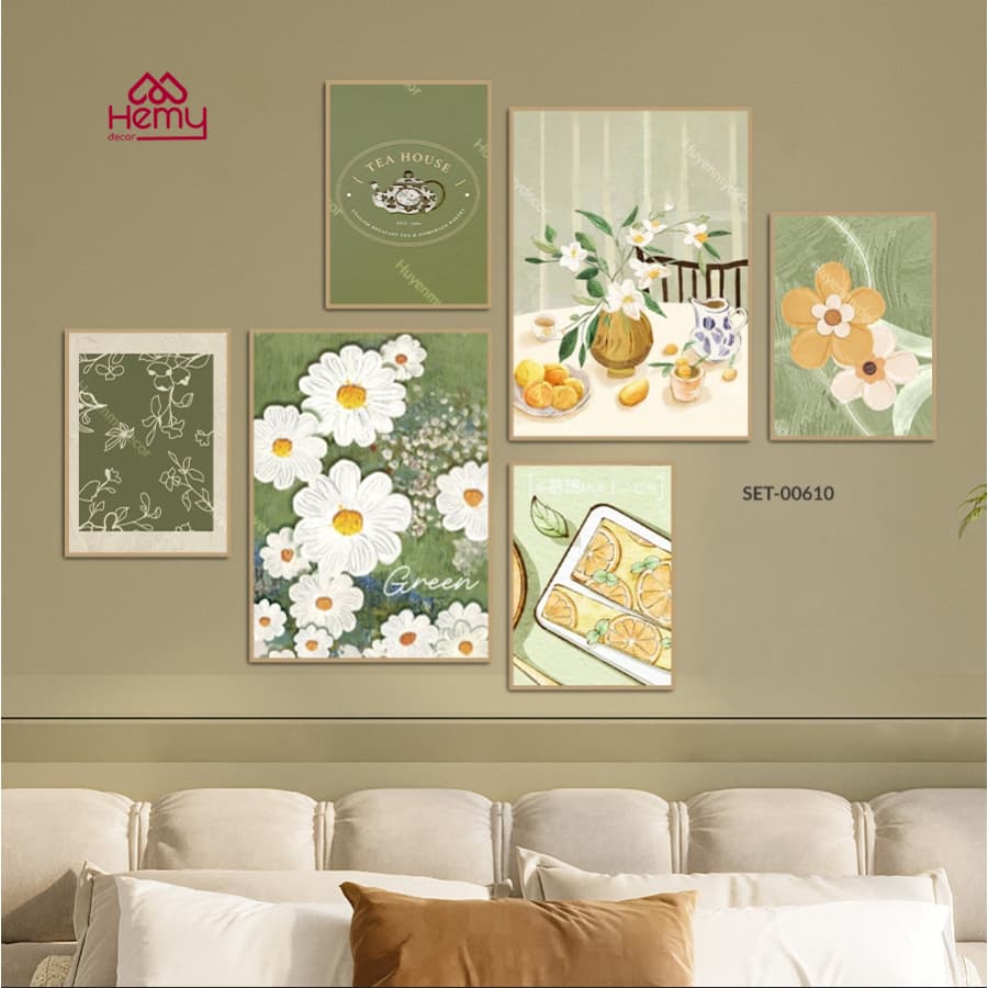Set 6 Tranh Dán Tường Hiện Đại, Dễ Thương, Decor Phòng Khách, Ngủ