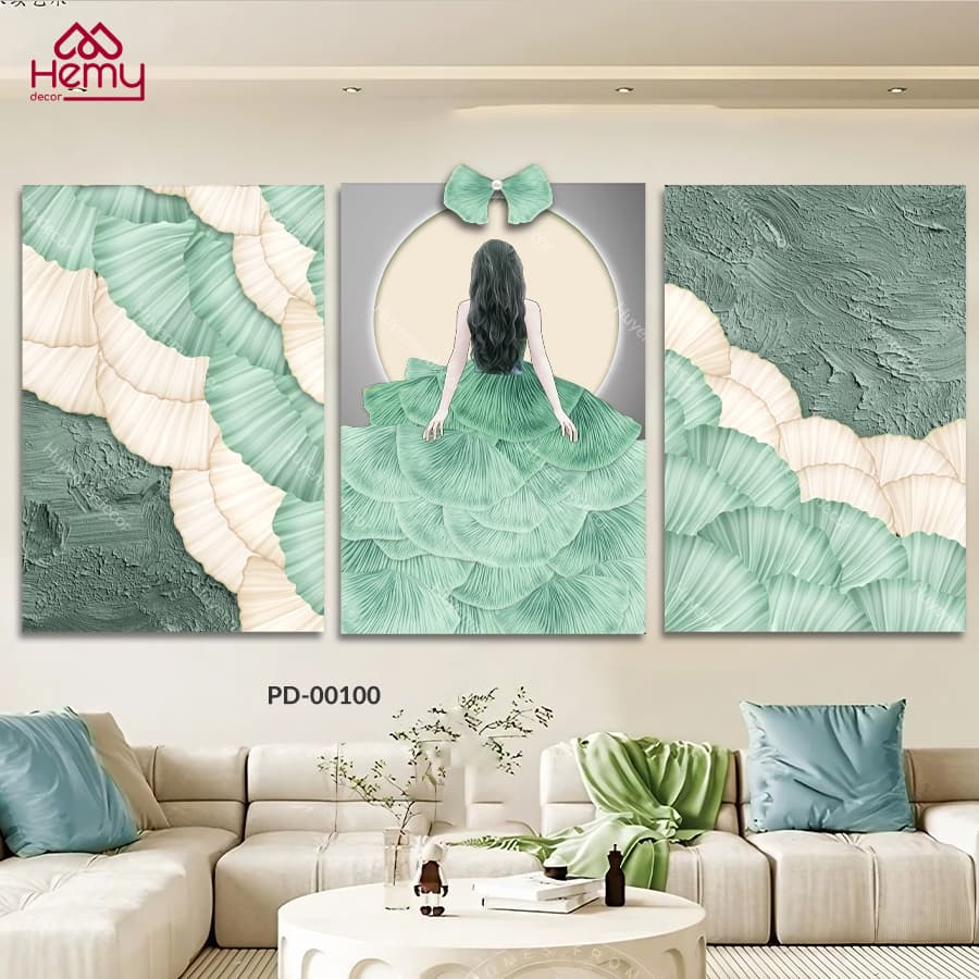 Set 3 Tranh Dán Tường Cô Gái Nghệ Thuật Trendy Decor Phòng Khách, Phòng Ngủ, Spa