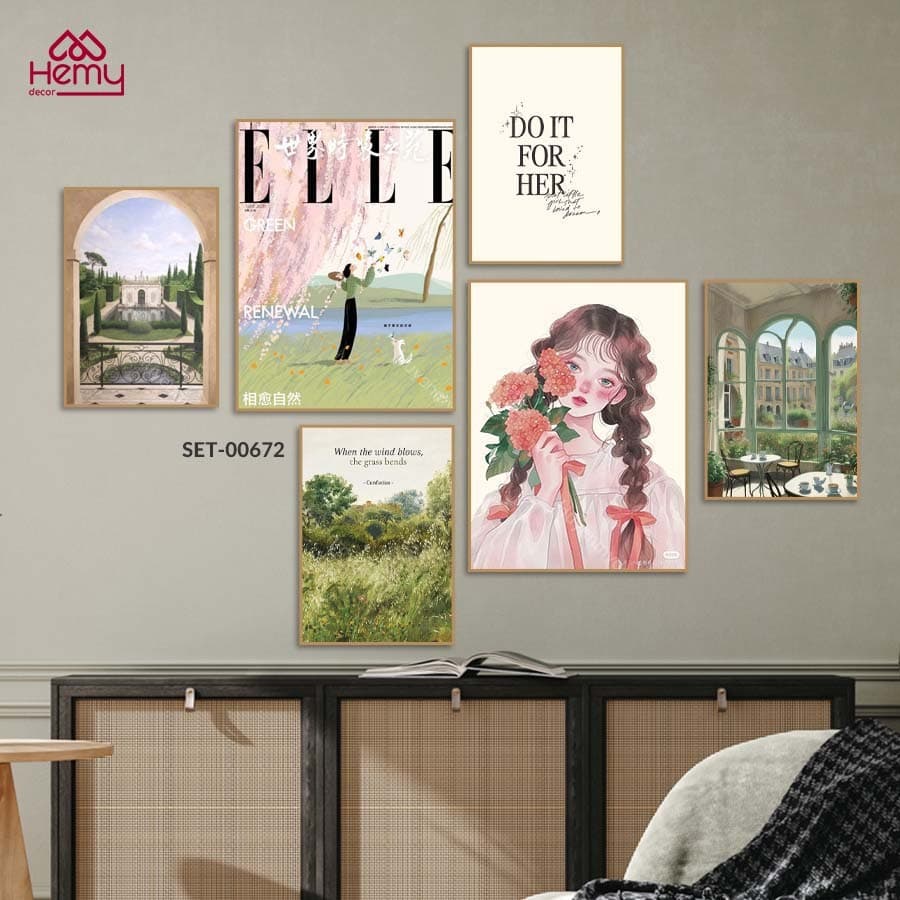 Set 6 Tranh Dán Tường Cô Gái Nghệ Thuật, Trang Trí Phòng Khách – ảnh 2