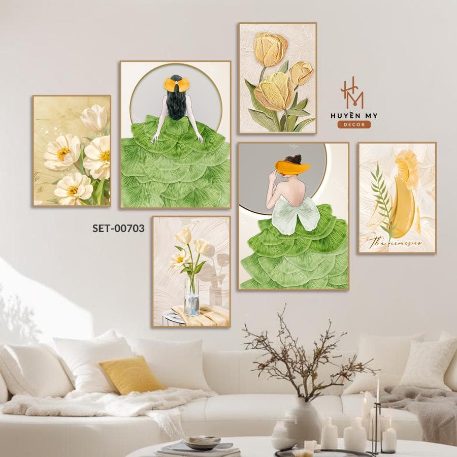 Set 6 Tranh Dán Tường Dễ Thương, Trendy, Decor Phòng Khách, Ngủ