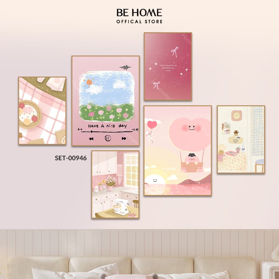 Set 6 Tranh Dán Tường Phong Cảnh Hoa Lá Trang Trí Phòng Khách, Ngủ