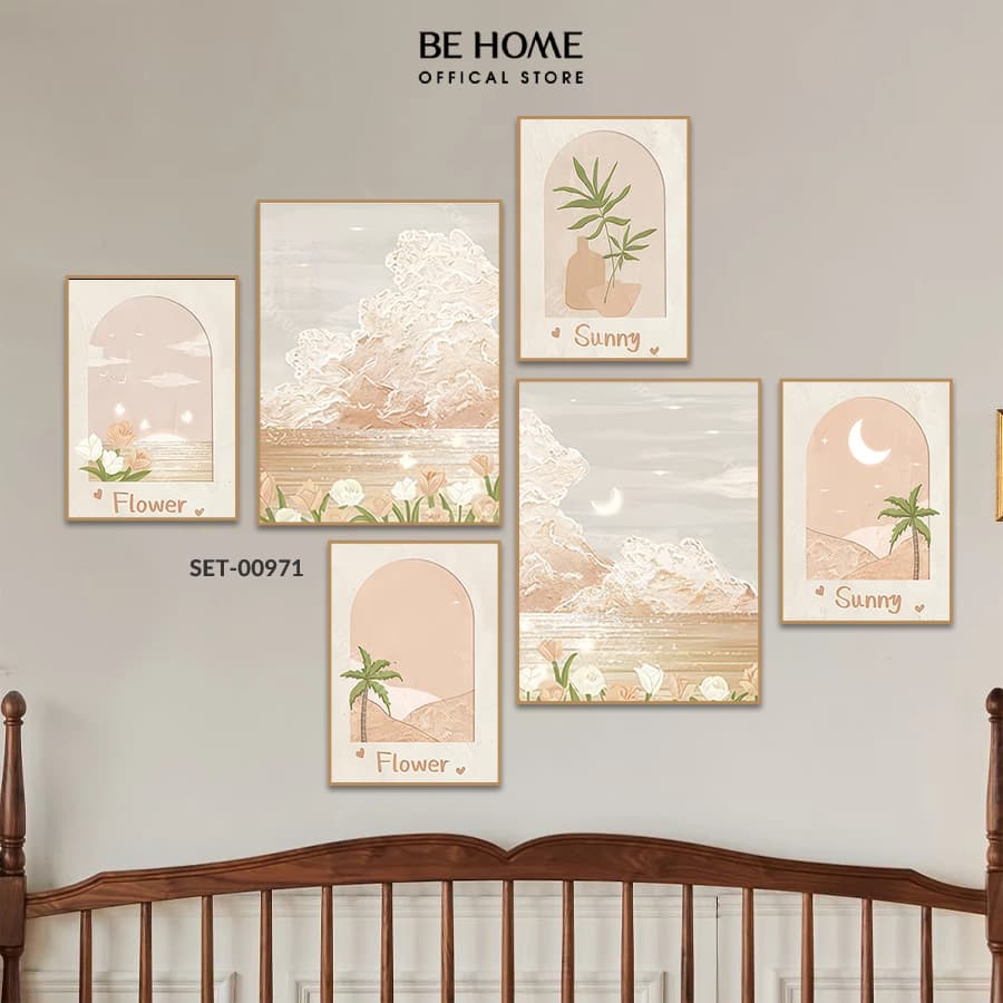 Set 6 Tranh Dán Tường Phong Cảnh Hoa Lá Trang Trí Phòng Khách, Ngủ – ảnh 2