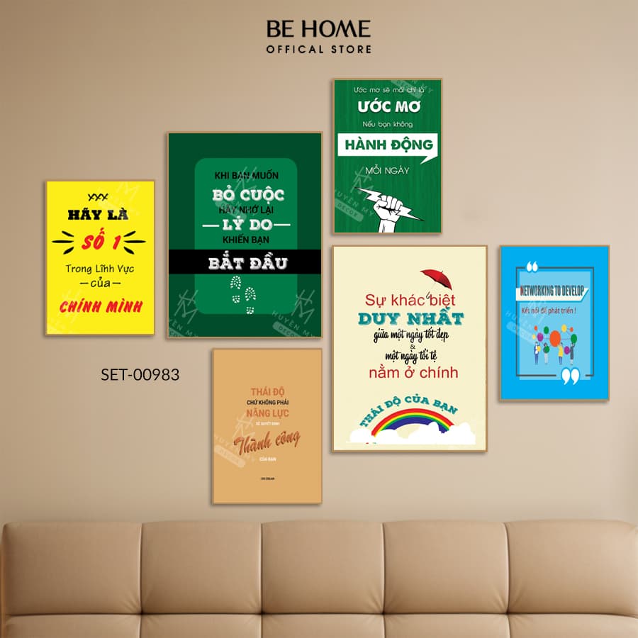 Set 6 Tranh Dán Tường Động Lực Trang Trí Văn Phòng, Truyền Năng Lượng