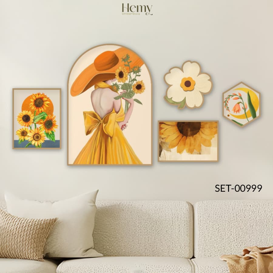 Set 5 Tranh Dán Tường Cô Gái Nghệ Thuật Trang Trí Phòng Khách, Ngủ, Spa