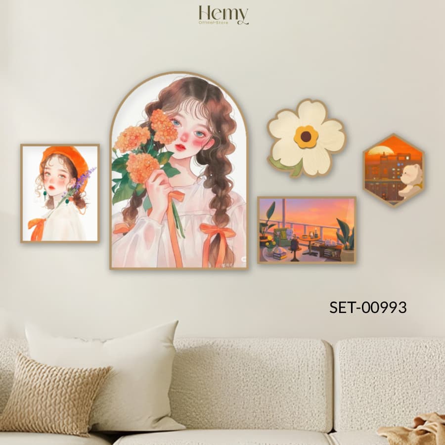 Set 5 Tranh Dán Tường Cô Gái Nghệ Thuật Trang Trí Phòng Khách, Ngủ, Spa – ảnh 2