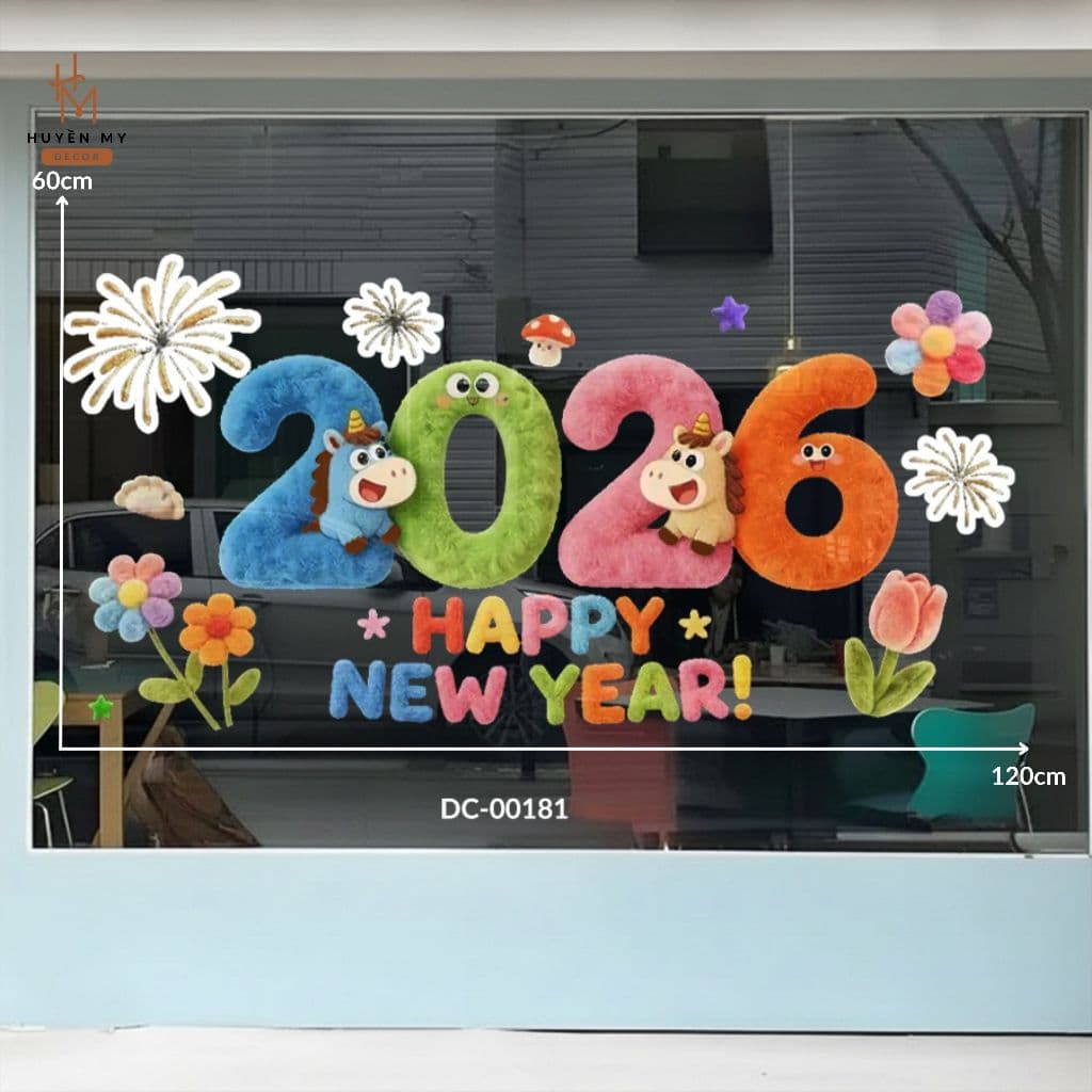 Decal Trang Trí Tết 2026 Bính Ngọ, Dán Tường, Cửa Kính, Chống Nước