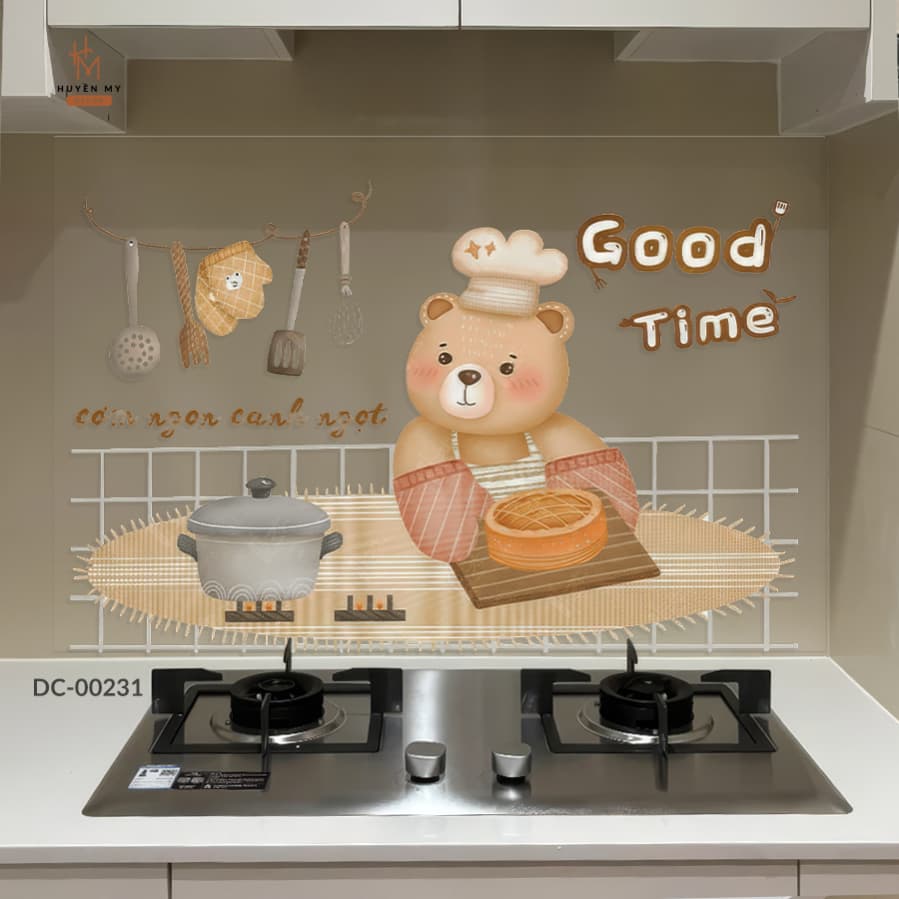 Decal dán bếp gấu nâu cute, trang trí bếp dễ thương chống dầu mỡ – ảnh 2