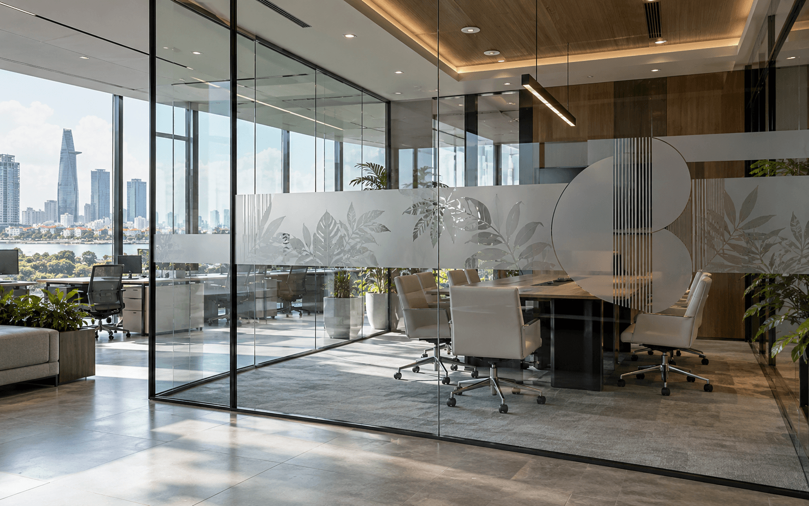 Tranh dán tường và decal nhận diện cho văn phòng TechViet Tower – ảnh 1