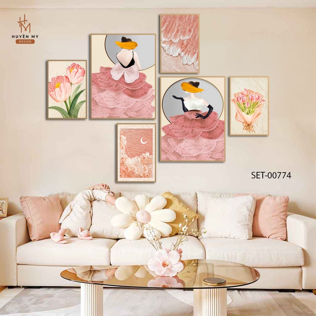 Set 6 Tranh Dán Tường Cô Gái Nghệ Thuật Trendy Decor Phòng Khách, Phòng Ngủ, Spa