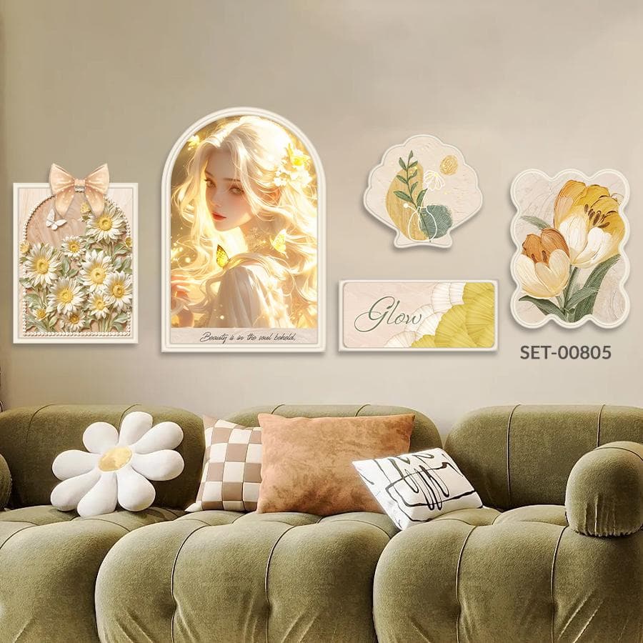 Set 5 Tranh Dán Tường Họa Tiết Phù Điêu Nơ Mới Decor Phòng Khách, Phòng Ngủ, Nail