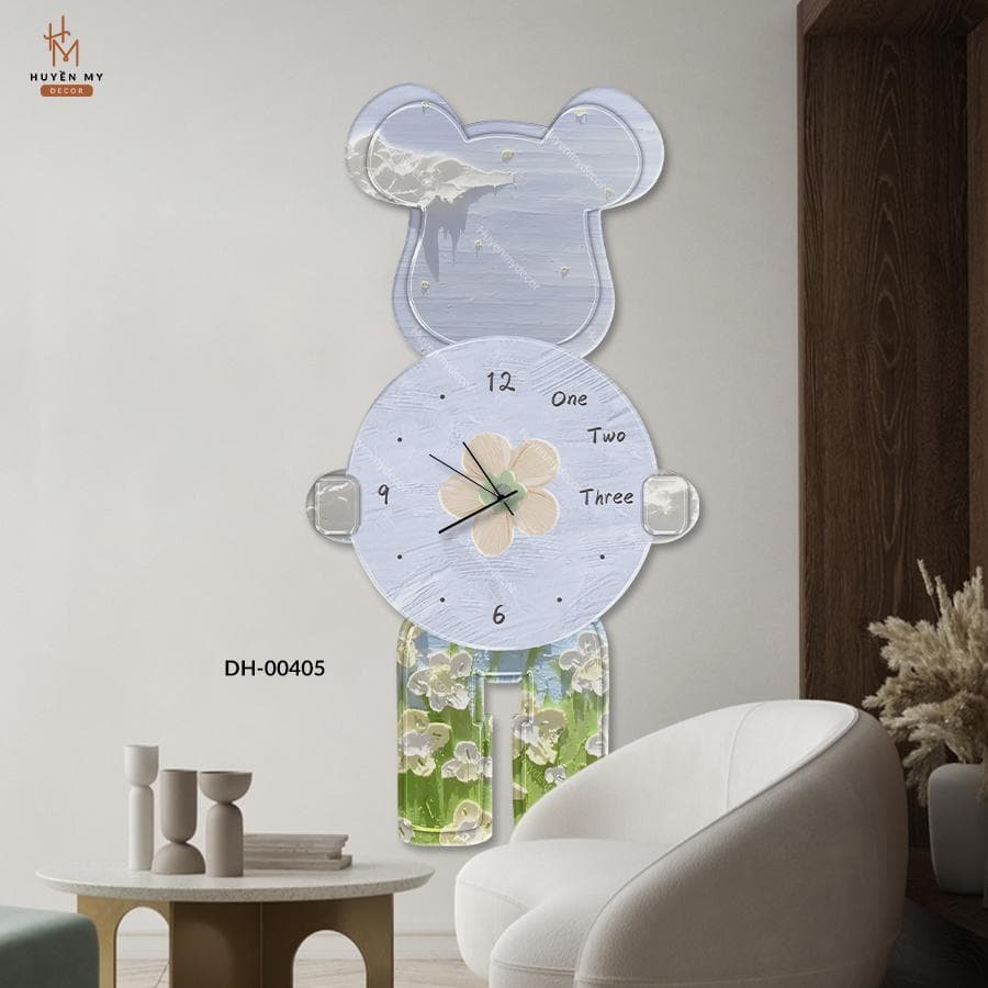 Tranh Đồng Hồ Tráng Gương Bearbrick 3D, Treo Tường Phòng Khách, Phòng Ngủ
