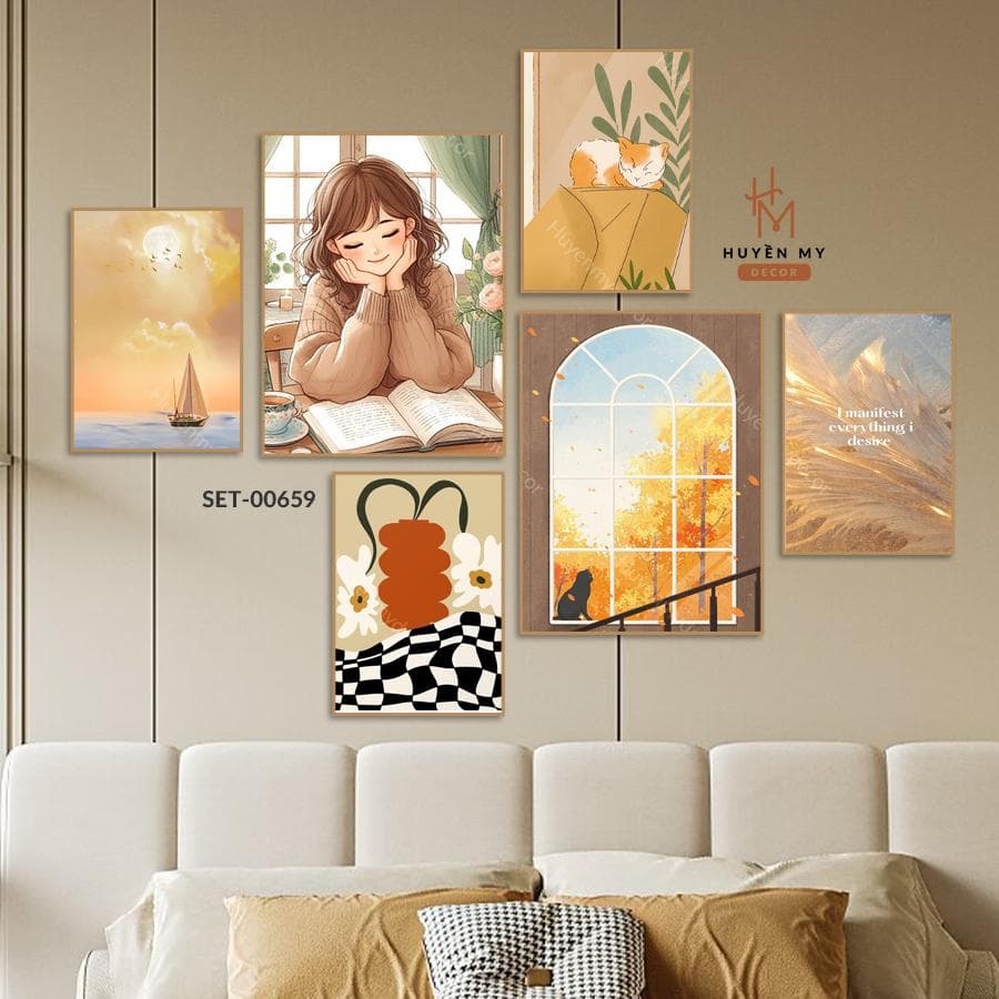 Set 6 Tranh Decor Cô Gái Nghệ Thuật, Trang Trí Phòng Ngủ, Spa