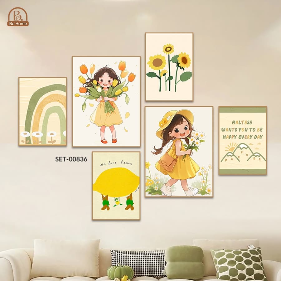 Set 6 Tranh Dán Tường Mẫu Dễ Thương Trang Trí Phòng Ngủ, Phòng Bé, Spa