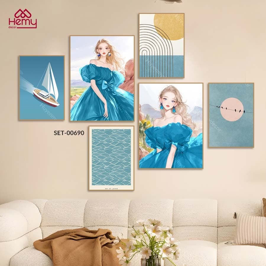 Set 6 Tranh Dán Cô Gái Nghệ Thuật Nhiều Mẫu Hiện Đại Decor Phòng Khách, Phòng Ngủ