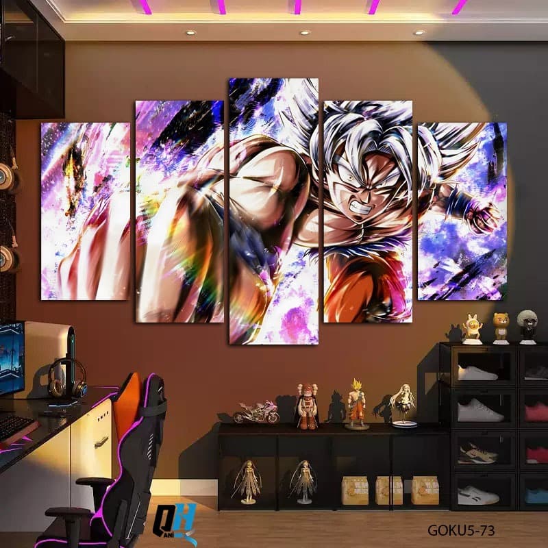 Bộ 5 Tranh Dragon Ball Songoku Dán Tường Fomex 5mm Decor Phòng Ngủ, Phòng Game
