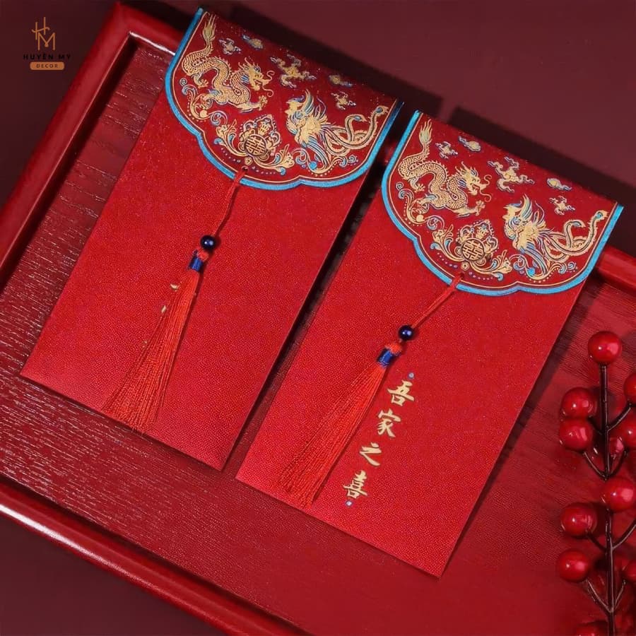 Bao Lì Xì Song Hỷ Phong Bao Cưới, Bê Tráp, Mừng Cưới, Thiết Kế Sang Trọng