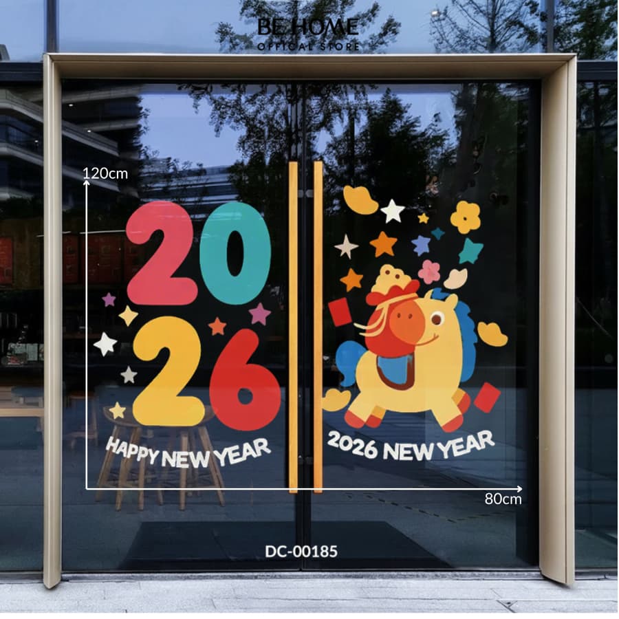 Decal Trang Trí Tết Bính Ngọ 2026 Cho Phòng Khách, Cửa Kính, Gương, Cafe