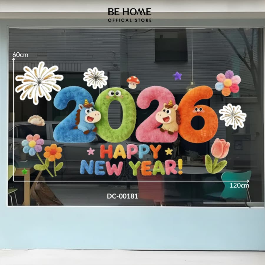 Decal Dán Tường Tết Bính Ngọ 2026 Trang Trí Phòng Khách, Cửa Kính, Chống Nước