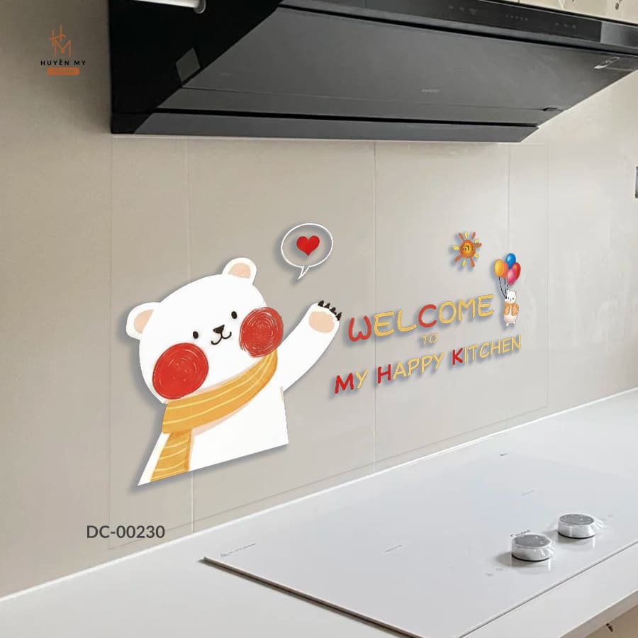 Decal dán bếp gấu nâu cute, trang trí bếp dễ thương chống dầu mỡ